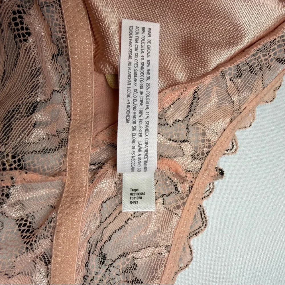 Auden Blush Pink With Black Lace Trim Silky‎ Babydoll  Lingerie Set In Medium